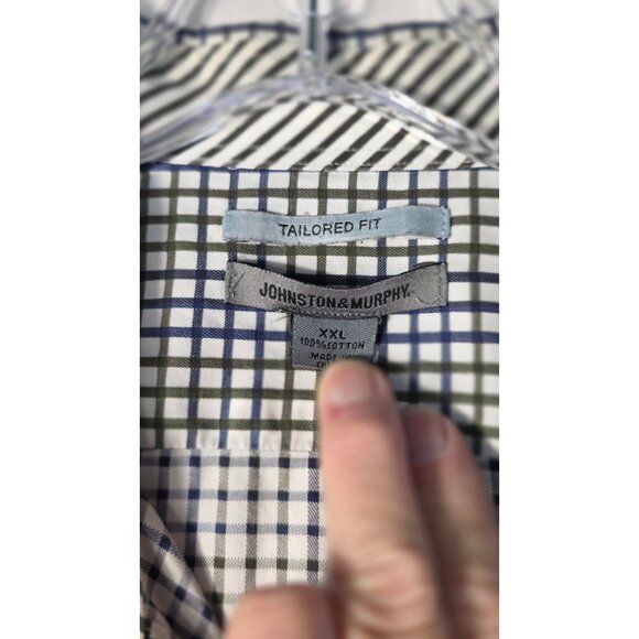 Johnston & Murphy XXL Tailored Cotton Check Shirt (Blue/Green/White) - Picture 4 of 7